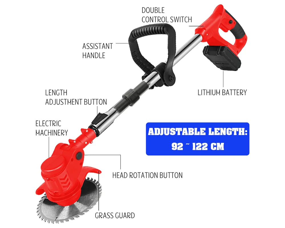 Cordless Grass Trimmer – 650W Foldable Lawn Mower with Adjustable Telescopic Handle - Image 7