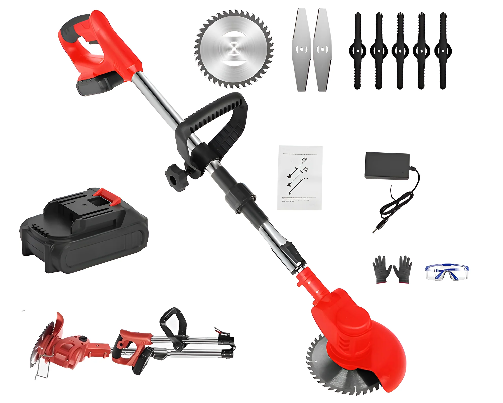 Cordless Grass Trimmer – 650W Foldable Lawn Mower with Adjustable Telescopic Handle - Image 9