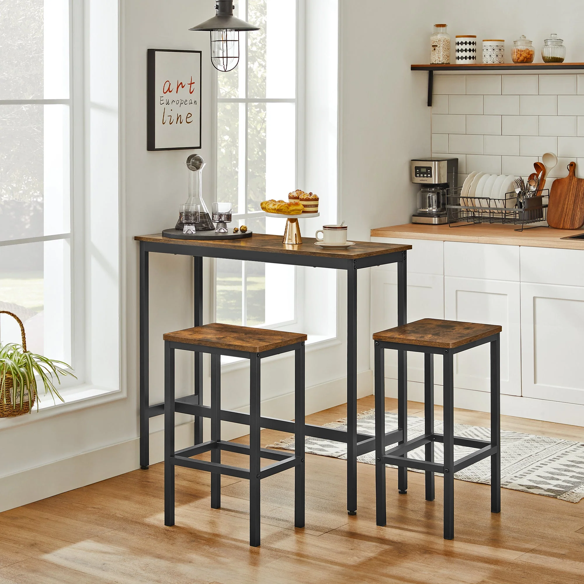 Dining Table Set Bar Table and Stools Set with 2 Stools - Image 3