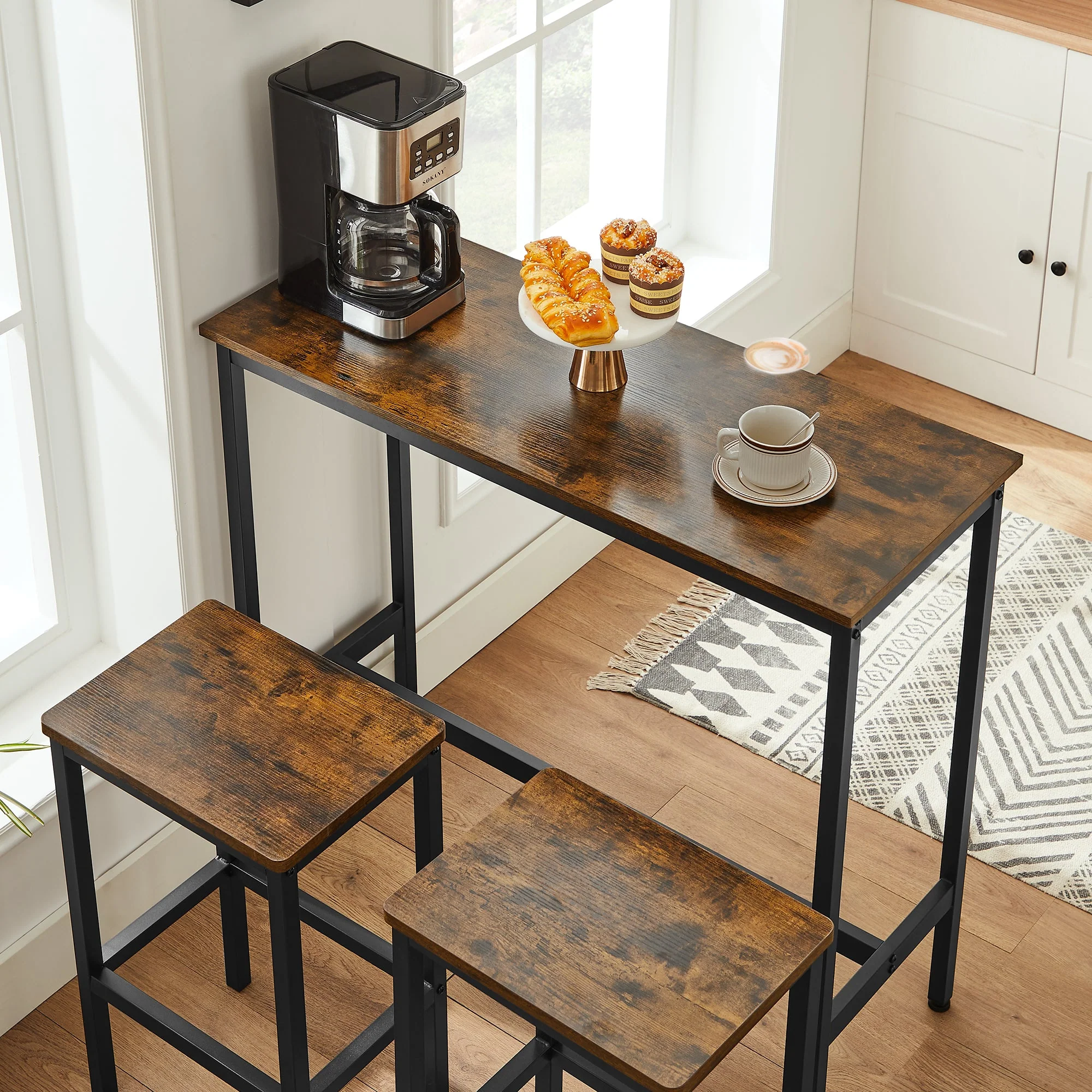 Dining Table Set Bar Table and Stools Set with 2 Stools - Image 8