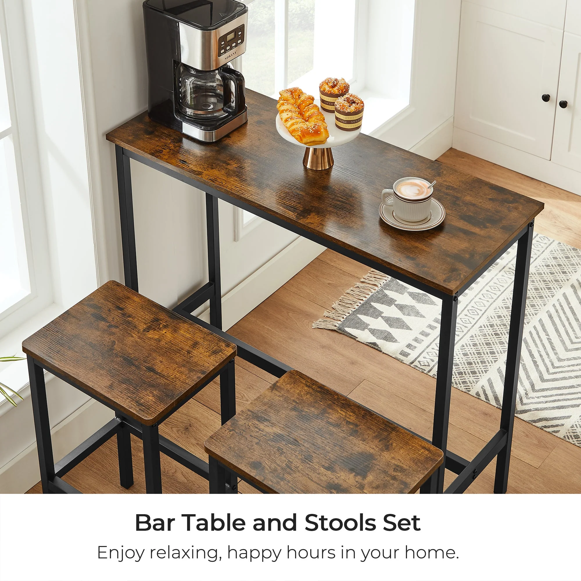 Dining Table Set Bar Table and Stools Set with 2 Stools - Image 9