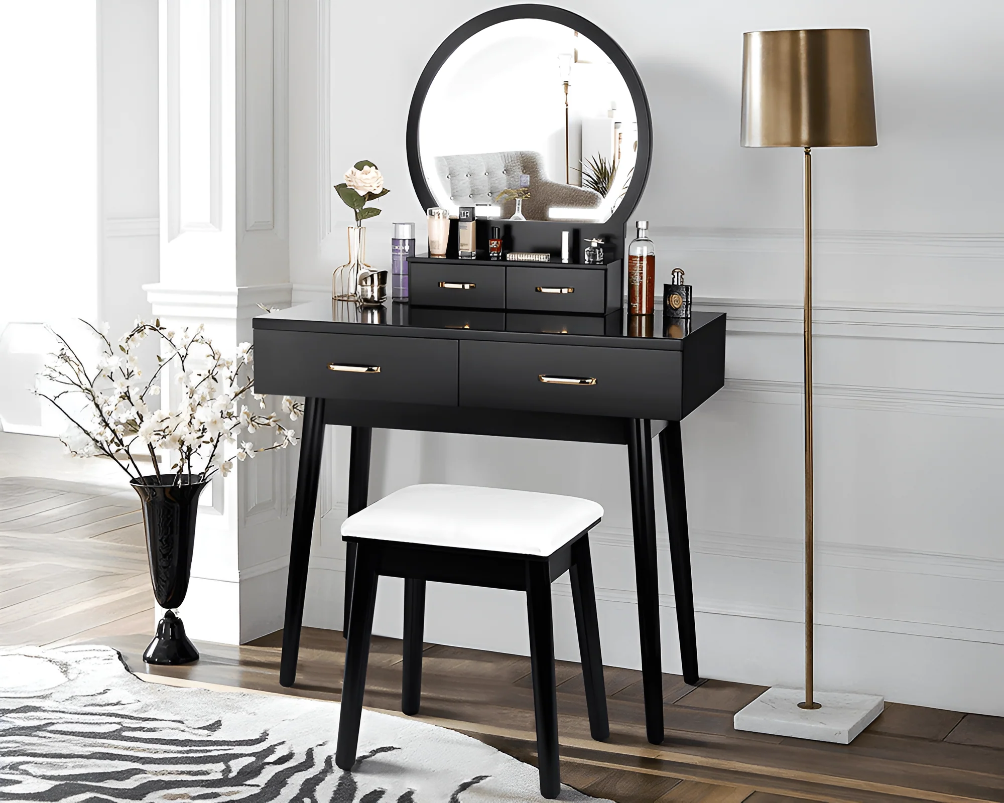 Black Dressing Table with LED Mirror - Image 4