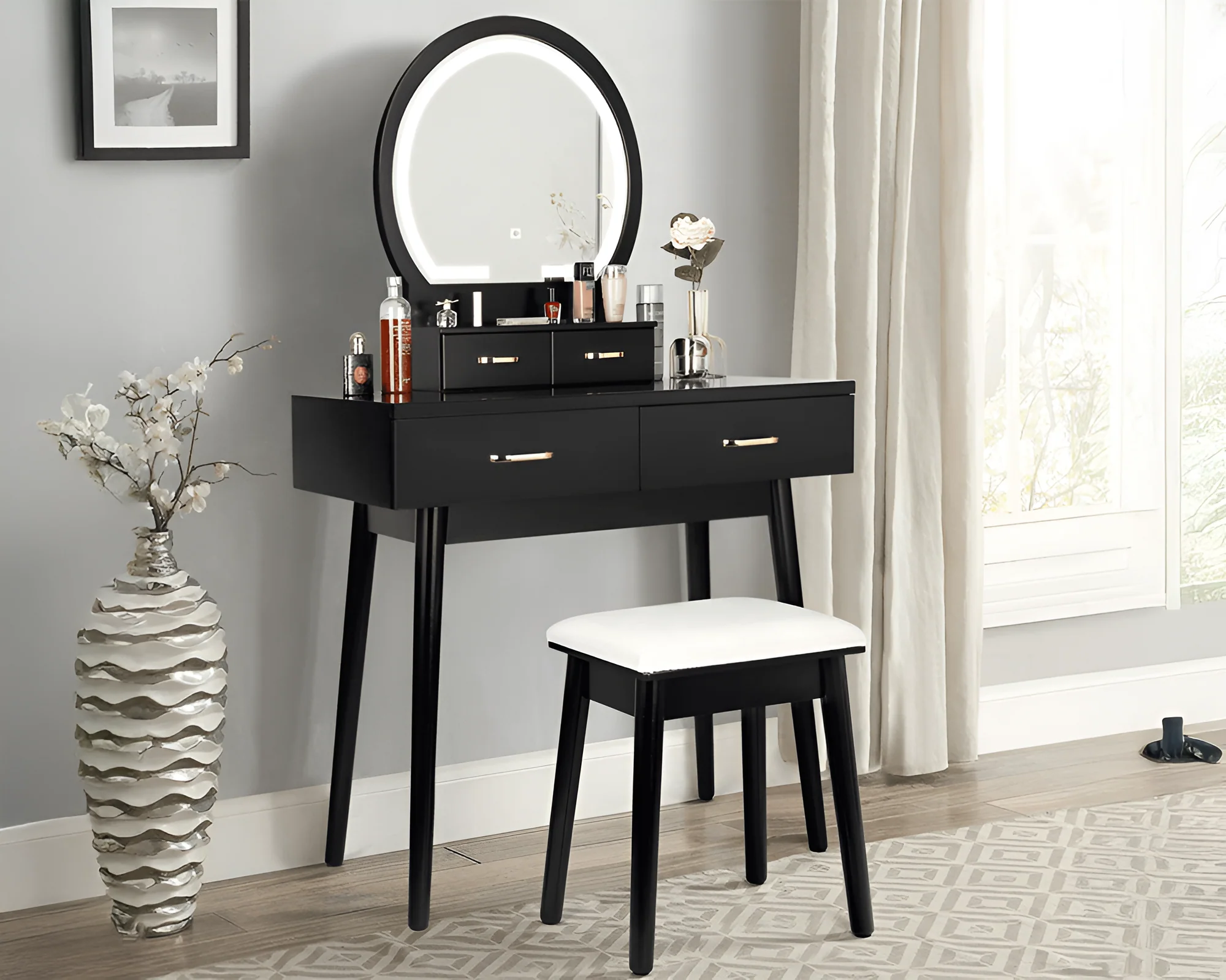 Black Dressing Table with LED Mirror - Image 7