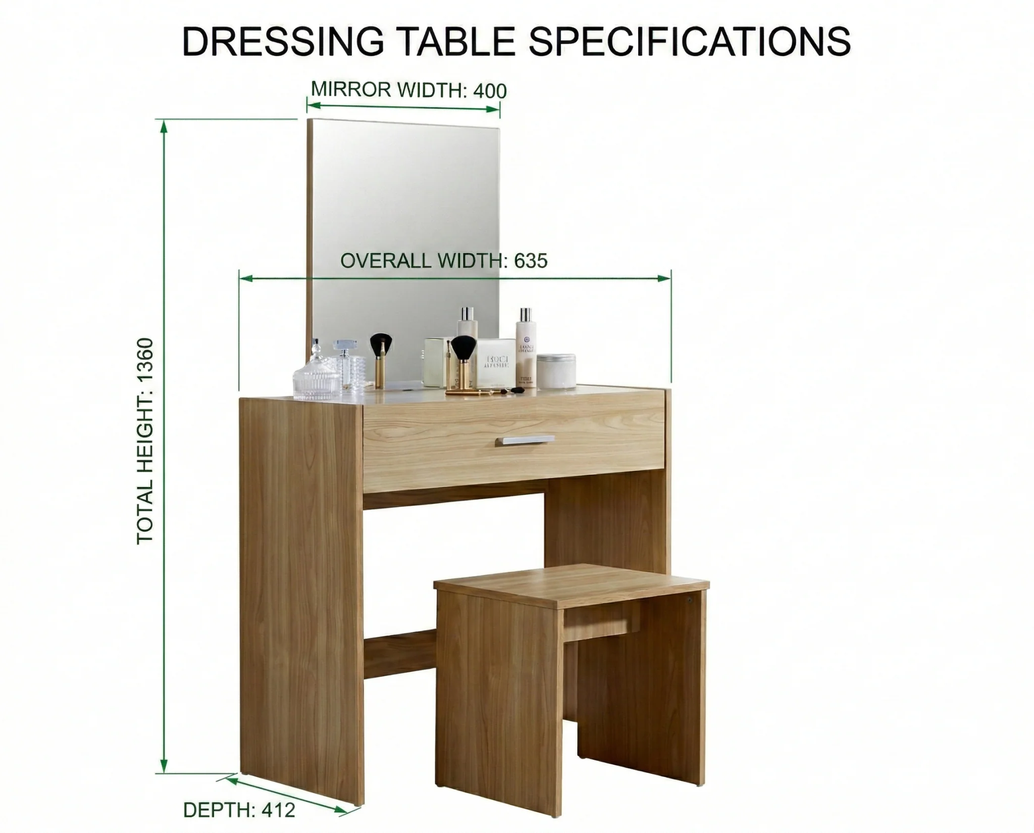 CURA Dressing Table Brown - Image 8