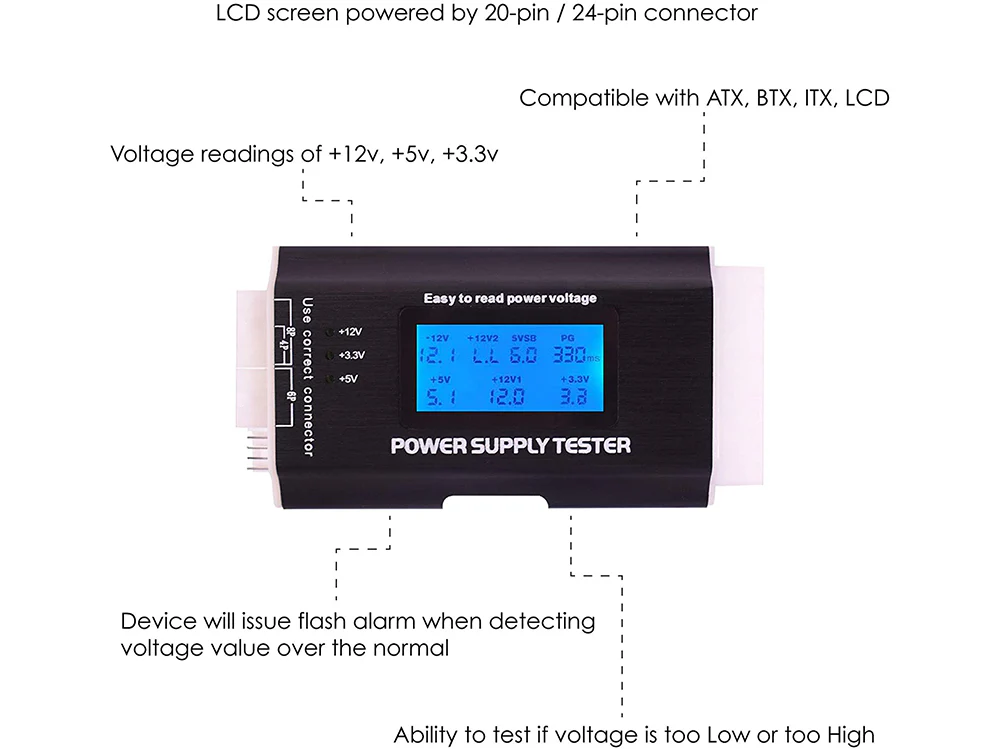 Power Supply Tester Digital Lcd 20/24 Pin Psu Atx Ba4 - Image 3