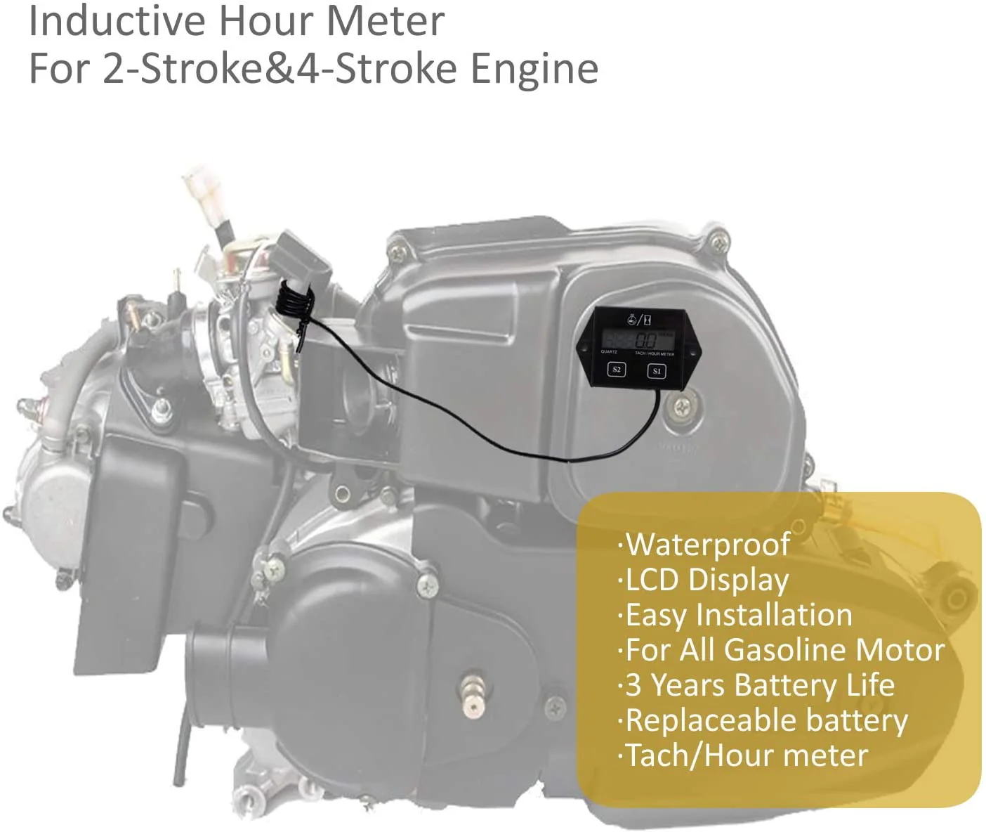 Tachometer For Small Engine, Inductive Hour Meter For 2 Stroke - Image 4