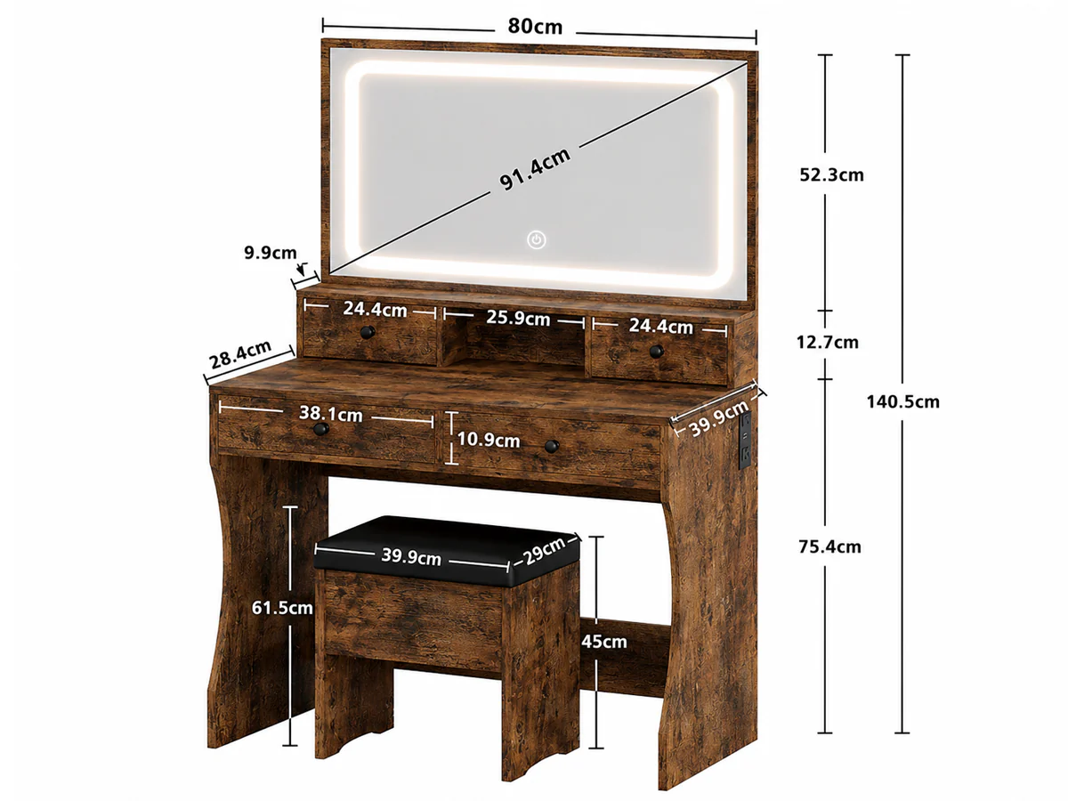 Dressing Table – 80CM Dressing Table with Mirror LED Lights - Image 7