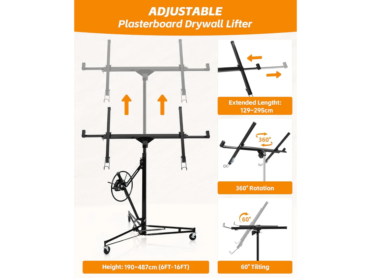 4.7M Drywall Panel Lifter 16FT Heavy Duty Plasterboard Hoist Drywall - Image 9