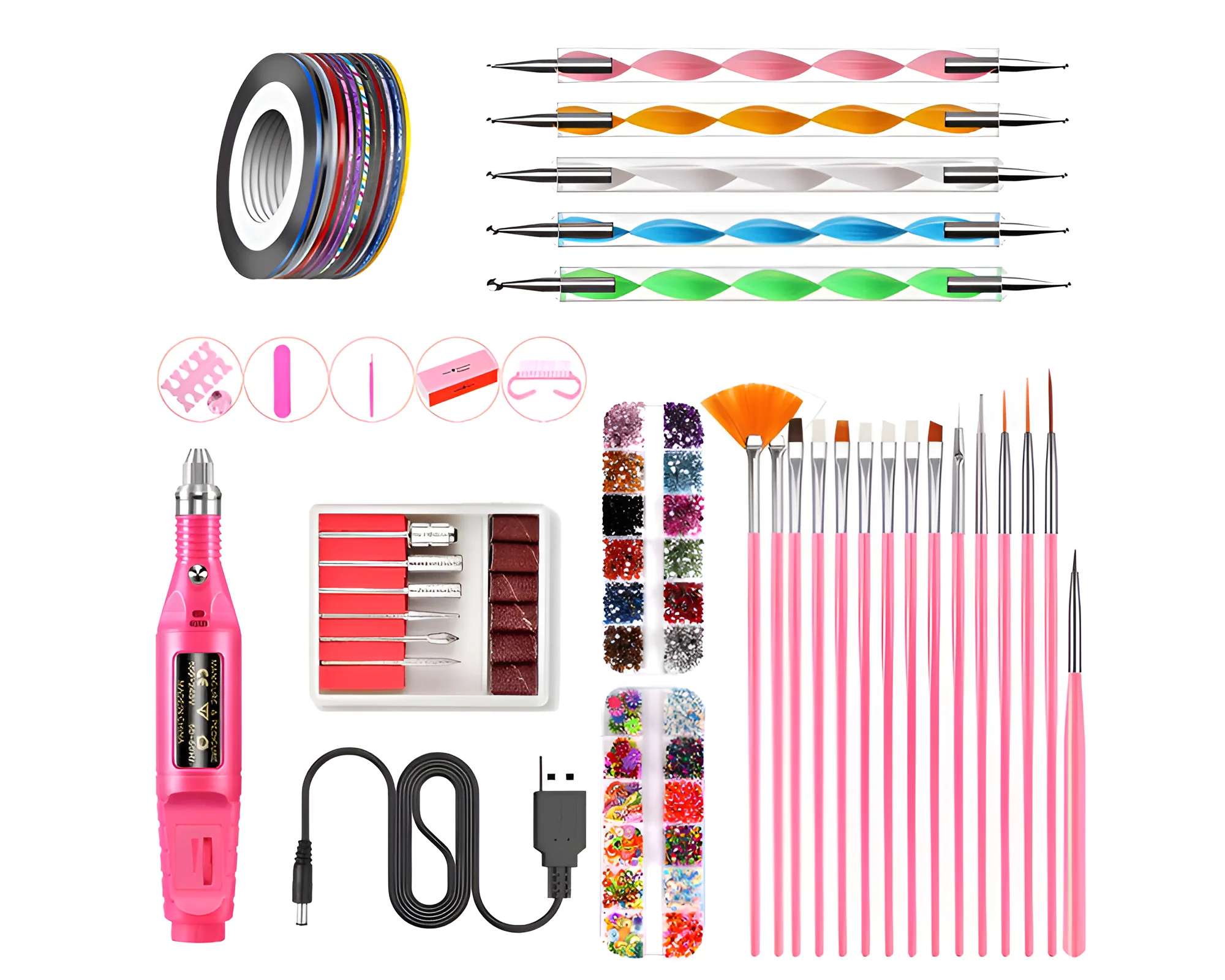 Electric Nail Drill Kit – USB Manicure Pedicure Set with Polishing Heads & Decorations - Image 2