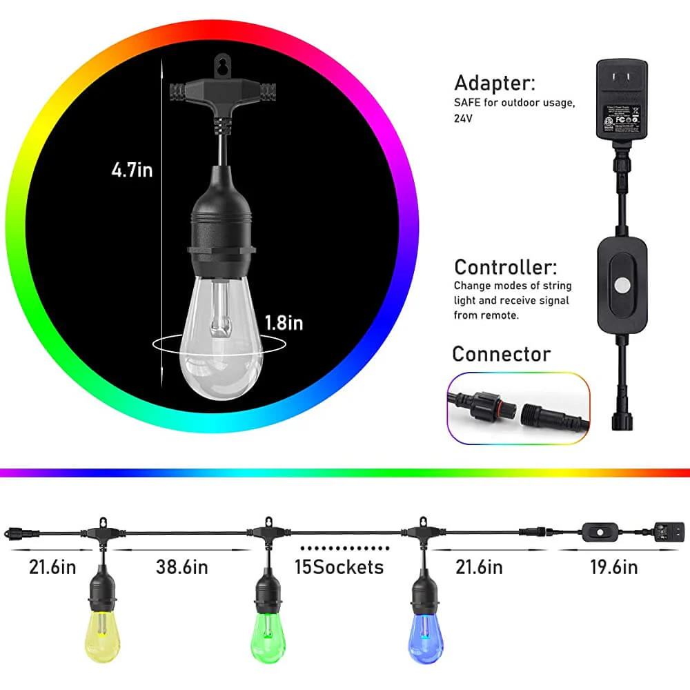 Waterproof Festoon Lights with 20M 24 bulbs RGB - Image 6