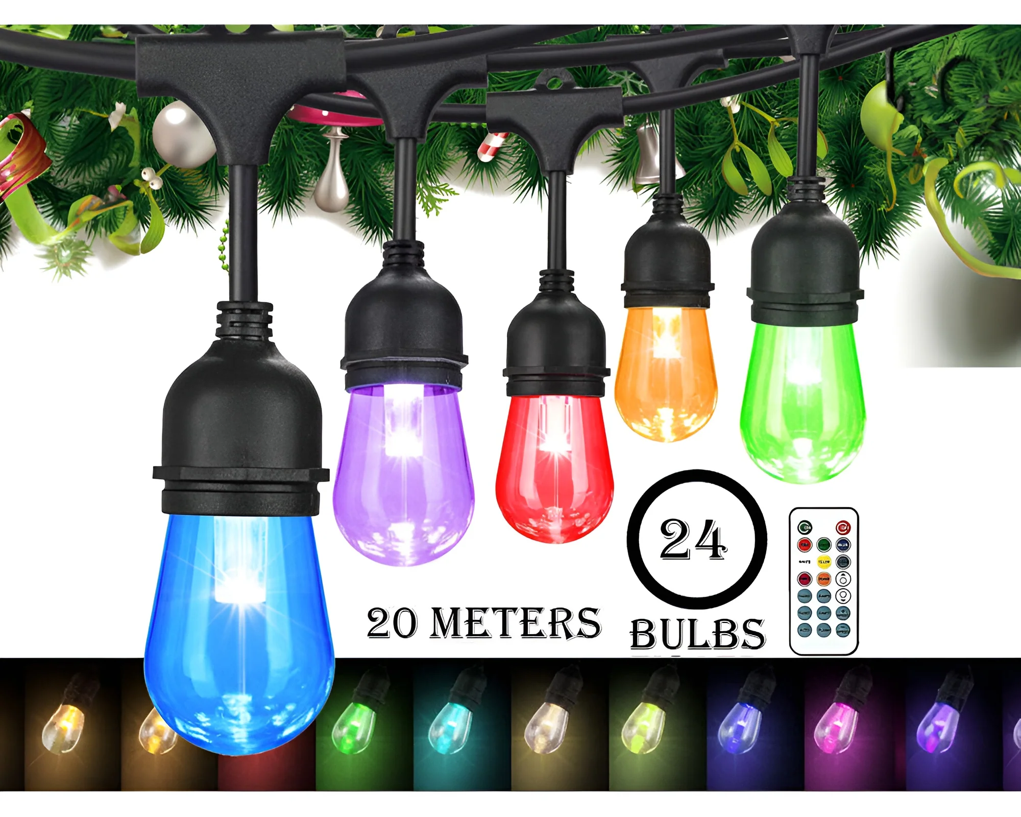 Waterproof Festoon Lights with 20M 24 bulbs RGB - Image 8