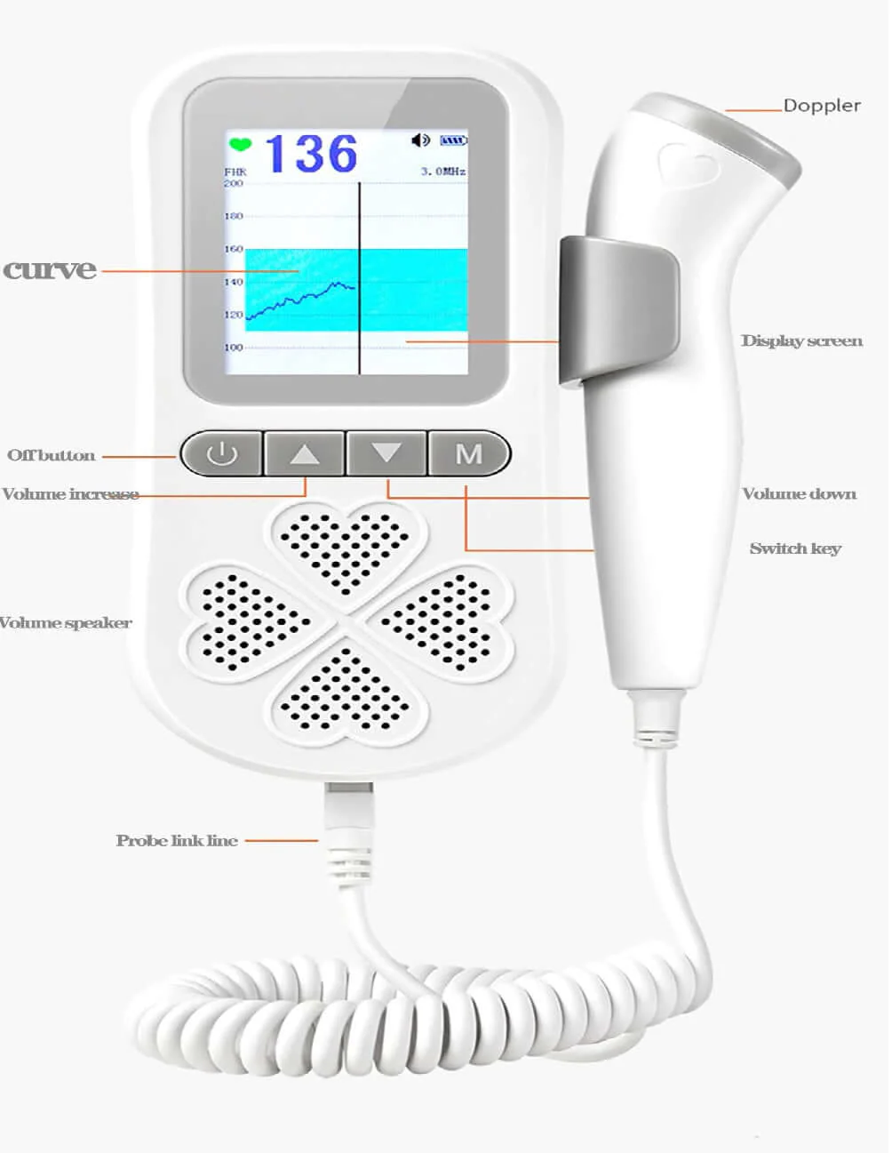 Dual Mode Medical Fetal Doppler Fetal 3.0Mhz Heart Rate Monitor - Image 5