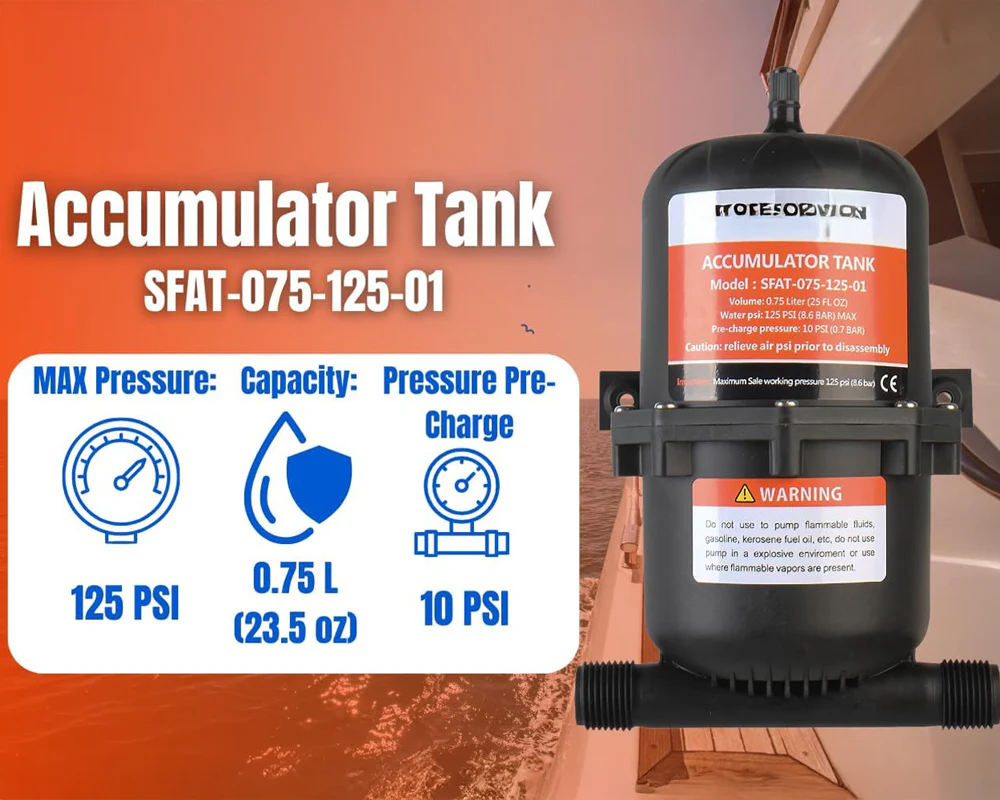 Water Pressure System 70PSI 12V 20.8LPM High Flow Pump System with Accumulator Tank - Image 3