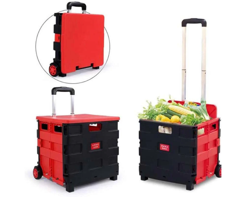 Foldable Trolley Foldable Shopping Trolley Cart Portable Collapsible Folding Wheel Grocery Trolley Crate - Image 6