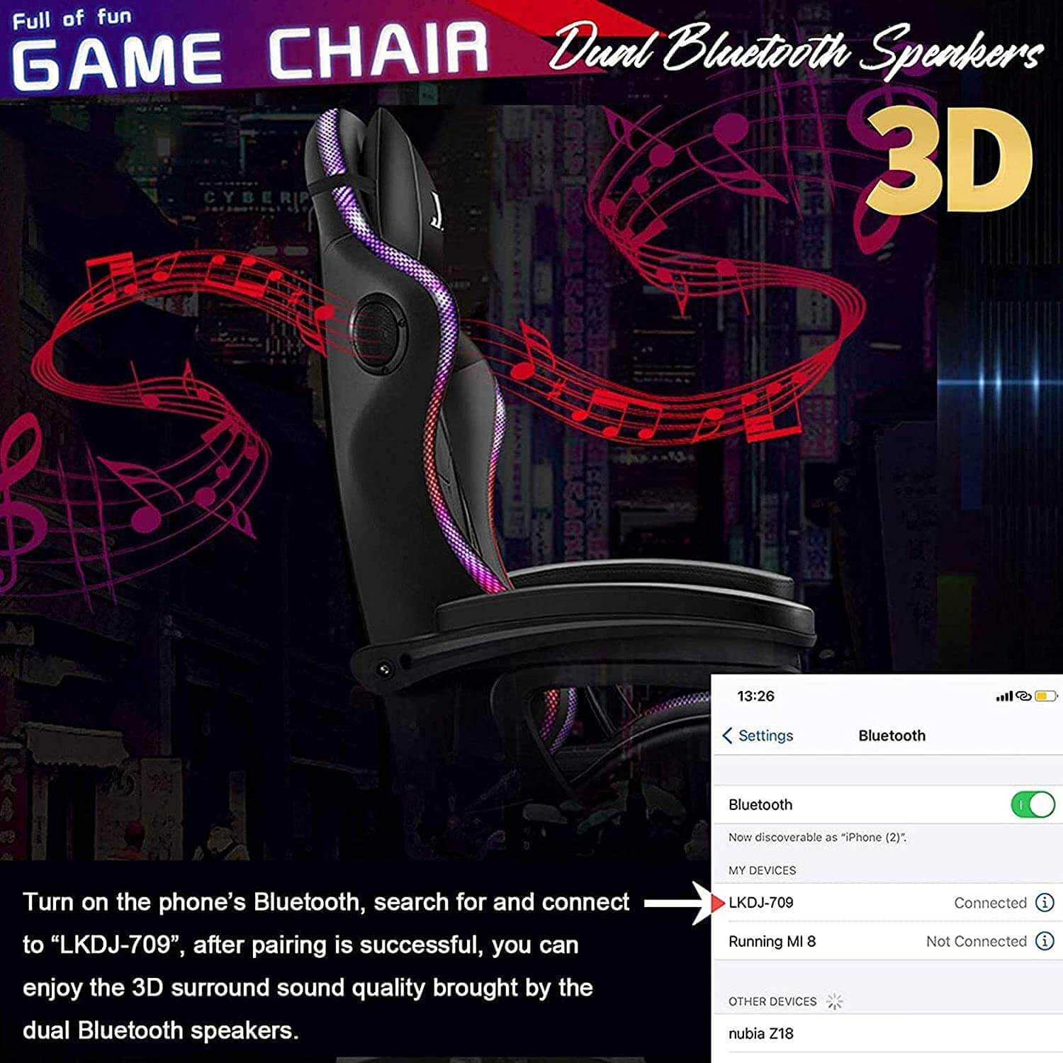 Gaming Chair with Footrest – RGB Gaming Chair with Speakers & Lights - Image 3