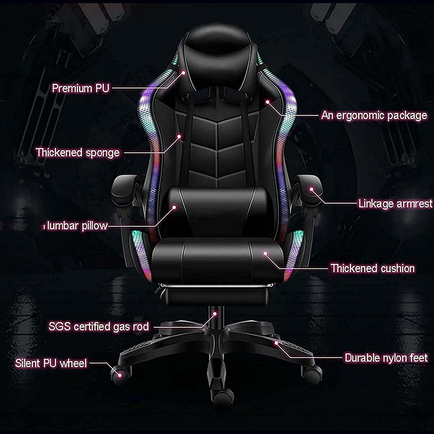 Gaming Chair with Footrest – RGB Gaming Chair with Speakers & Lights - Image 4
