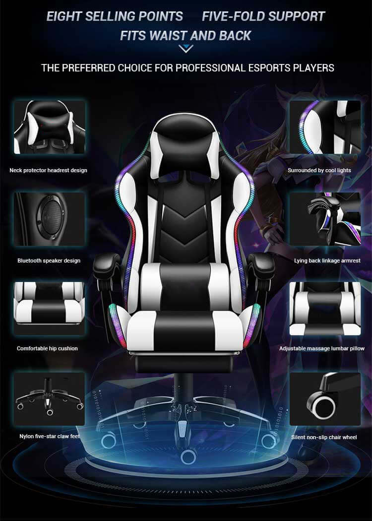 Gaming Chair with Footrest – RGB Gaming Chair with Speakers & Lights - Image 8