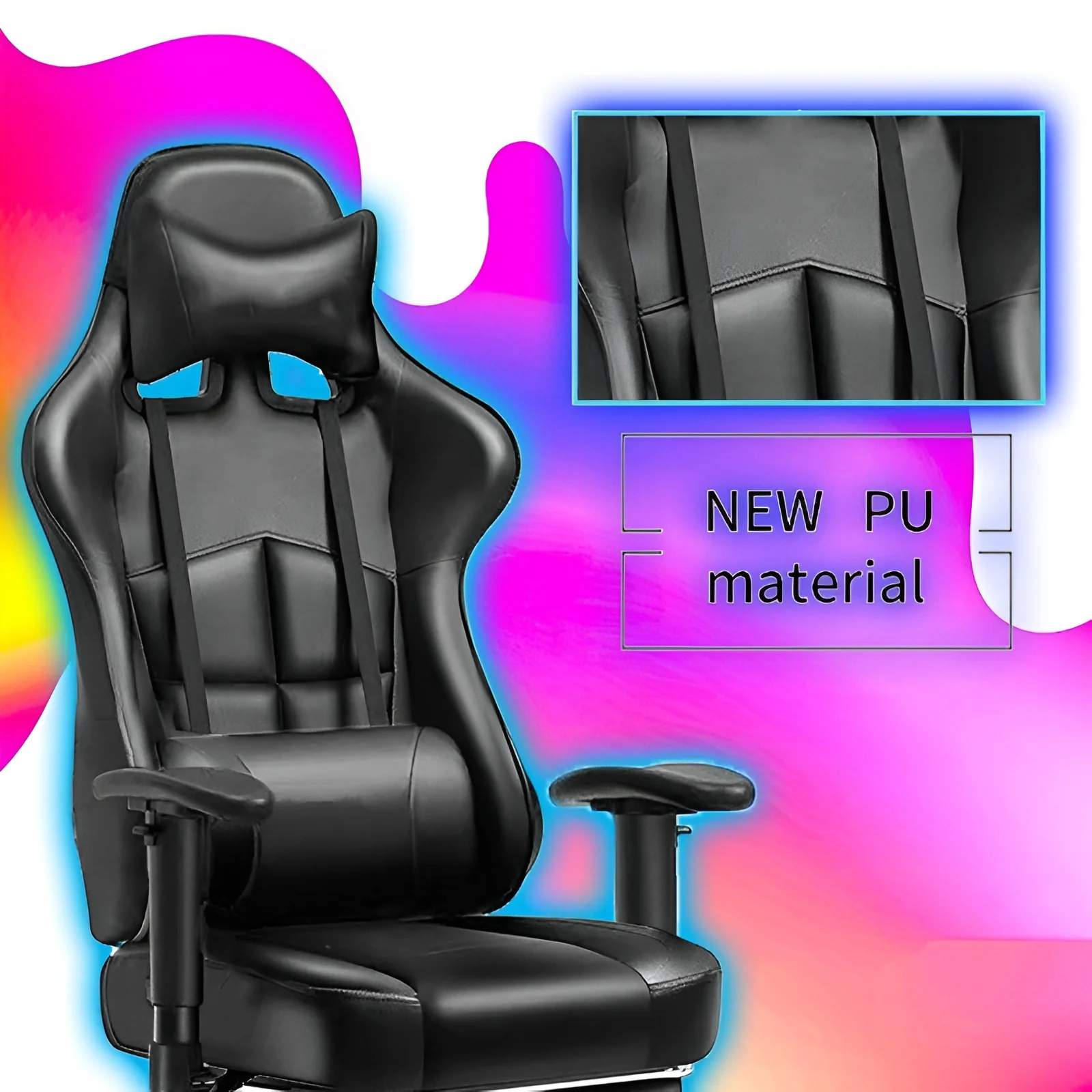 Gaming Desk & Chair Combo – RGB LED Desk + Ergonomic PU Chair with Footrest Black - Image 2
