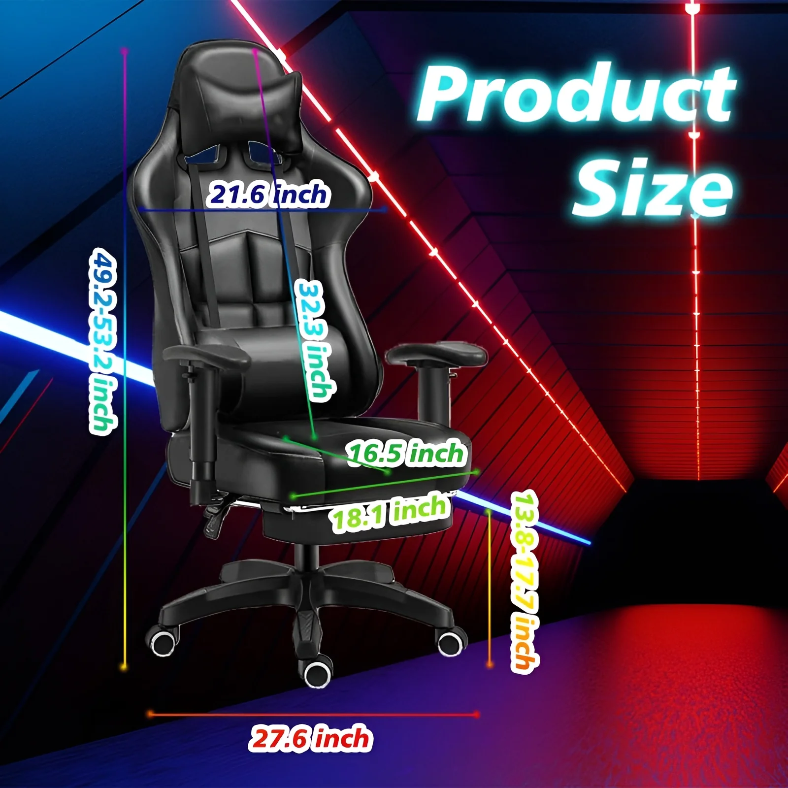 Gaming Desk & Chair Combo – RGB LED Desk + Ergonomic PU Chair with Footrest Black - Image 3