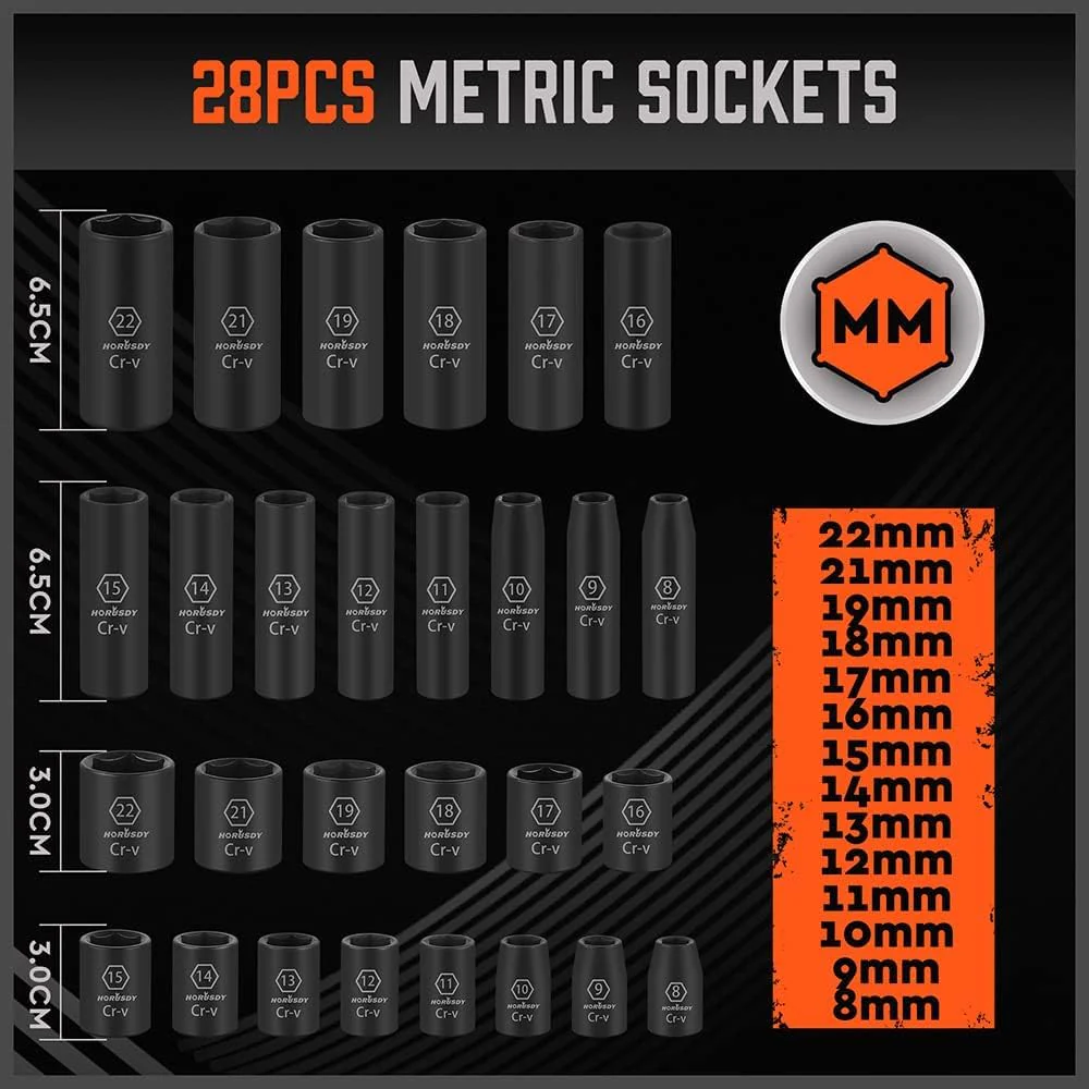 HORUSDY 3/8inch Drive Impact Socket Set 50Piece - Image 4