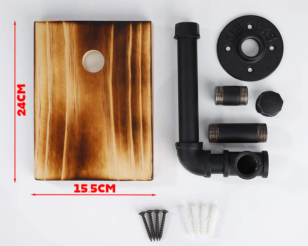 Industrial Toilet Paper Holder with Rustic Wooden Shelf - Image 4