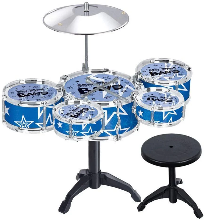 Jazz Rock Drum Set Kids Toys Drums Cymbal Stool Sticks Black - Image 2