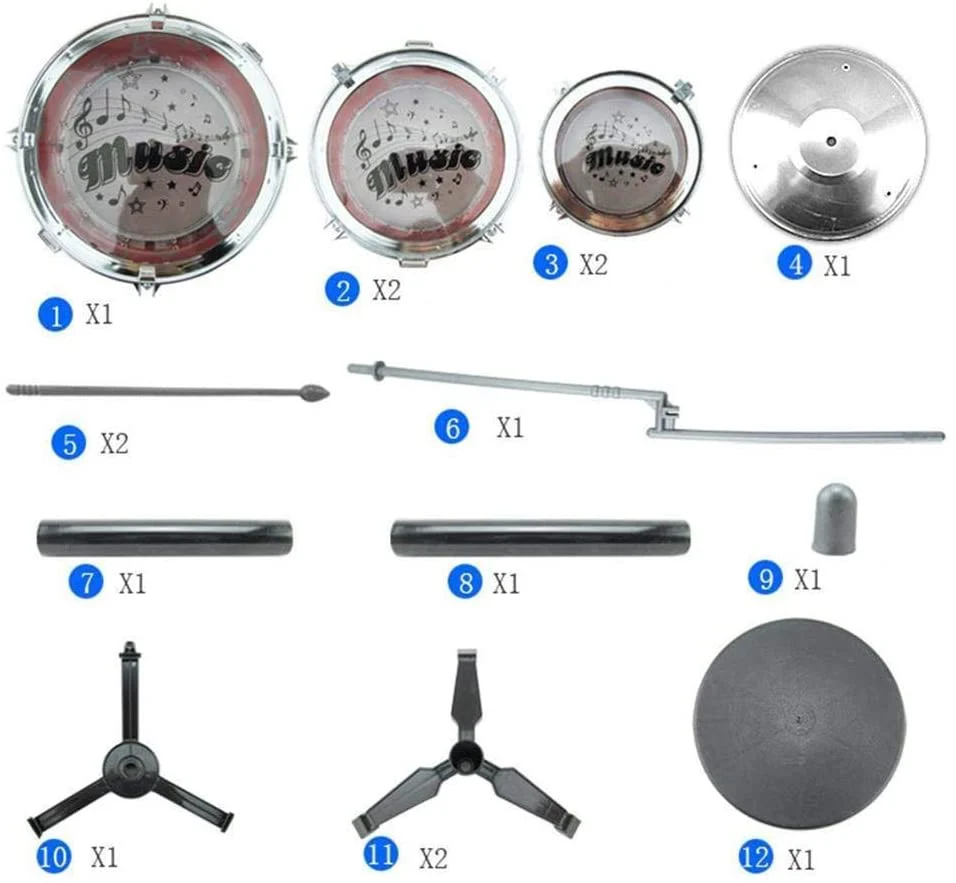 Jazz Rock Drum Set Kids Toys Drums Cymbal Stool Sticks Black - Image 4