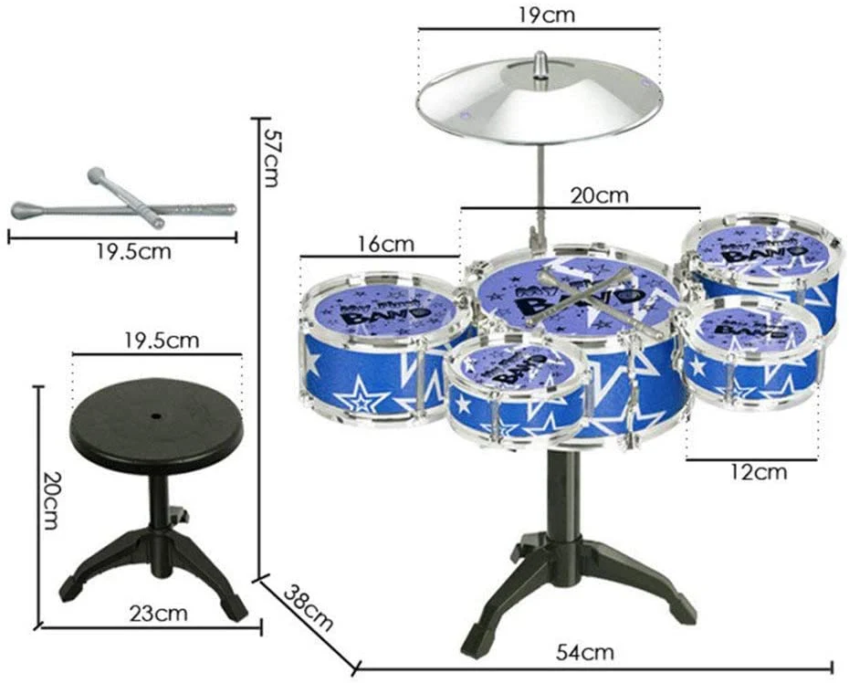 Jazz Rock Drum Set Kids Toys Drums Cymbal Stool Sticks Black - Image 5