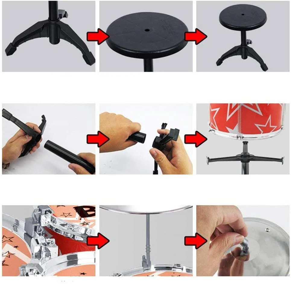 Jazz Rock Drum Set Kids Toys Drums Cymbal Stool Sticks Black - Image 6