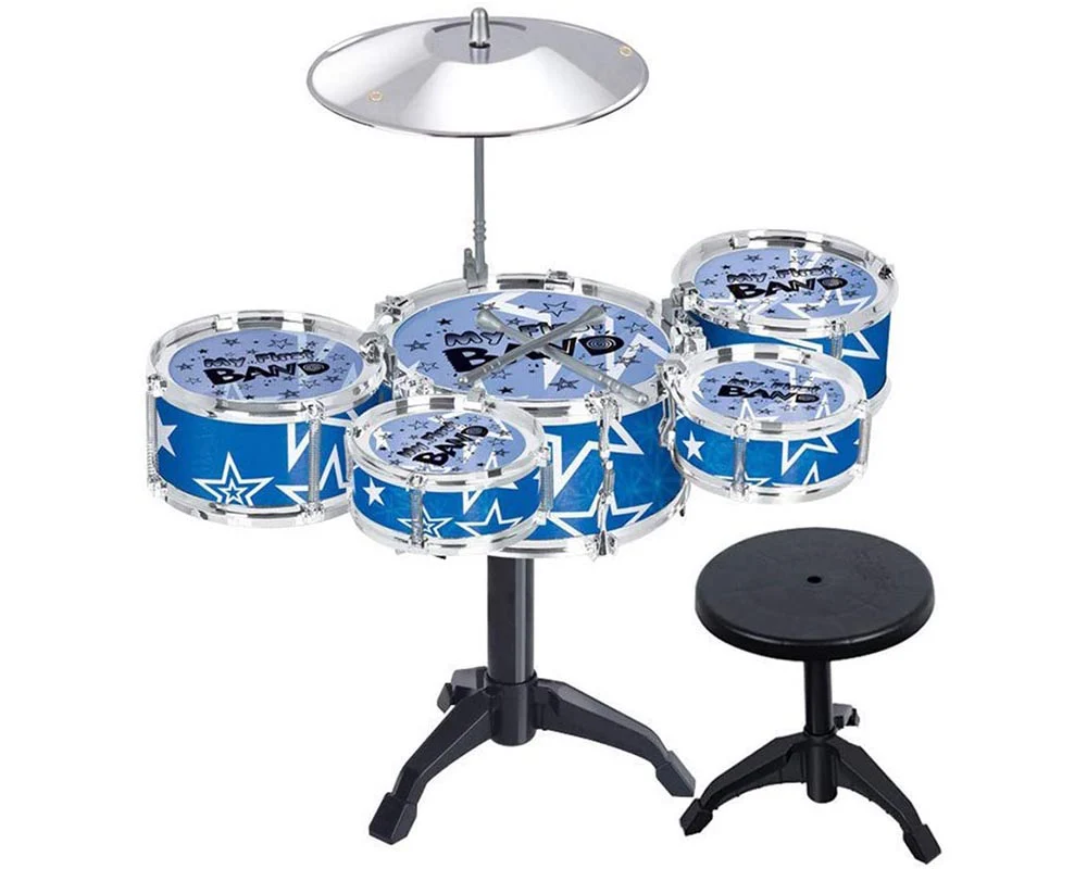Jazz Rock Drum Set Kids Toys Drums Cymbal Stool Sticks Black - Image 7