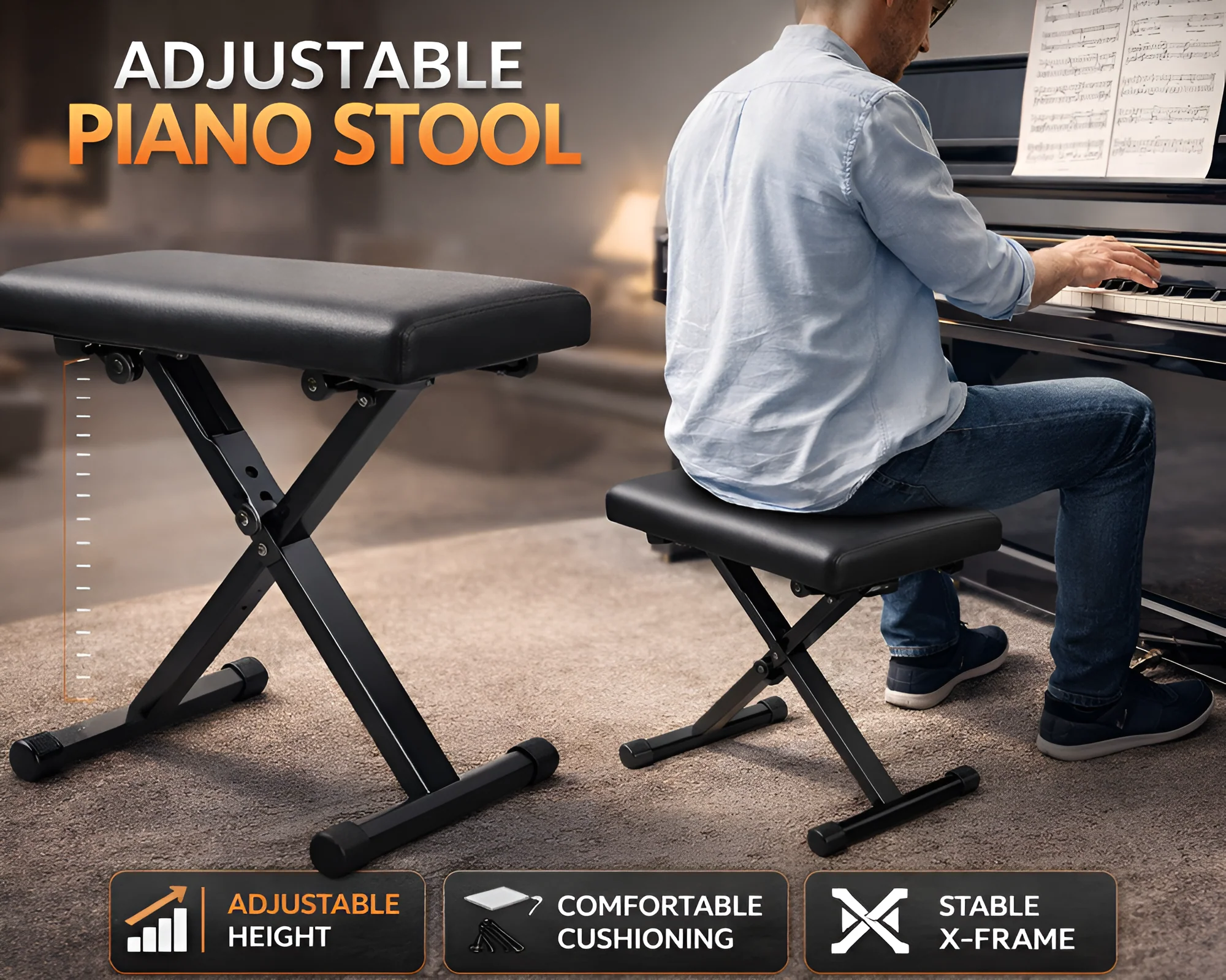 Adjustable Keyboard Piano Stool - Image 11