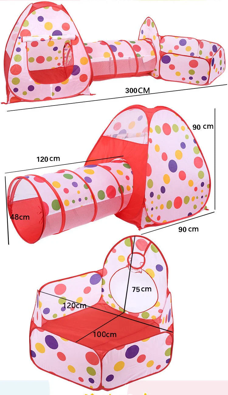 3 Piece Play Tent Activity Set – Crawl Tunnel, Ball Pit and Mini Hoop Playhouse - Image 11