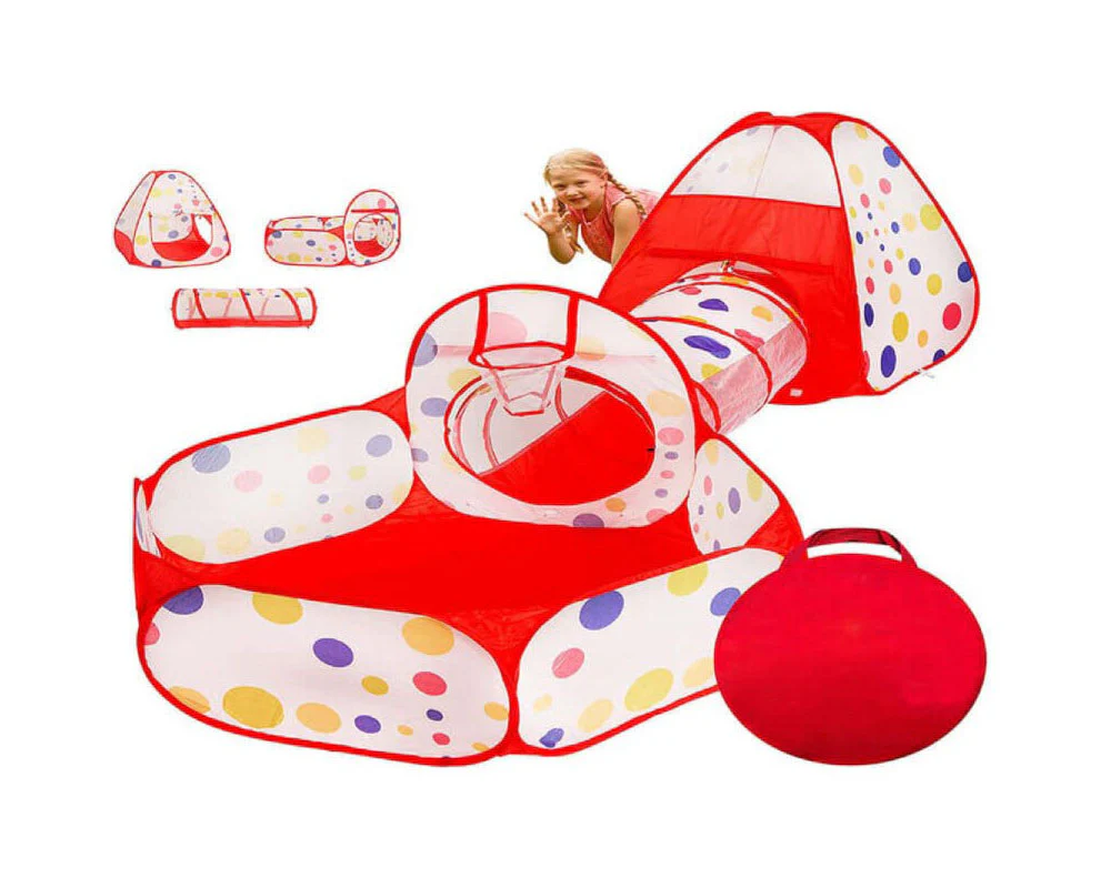 3 Piece Play Tent Activity Set – Crawl Tunnel, Ball Pit and Mini Hoop Playhouse - Image 2