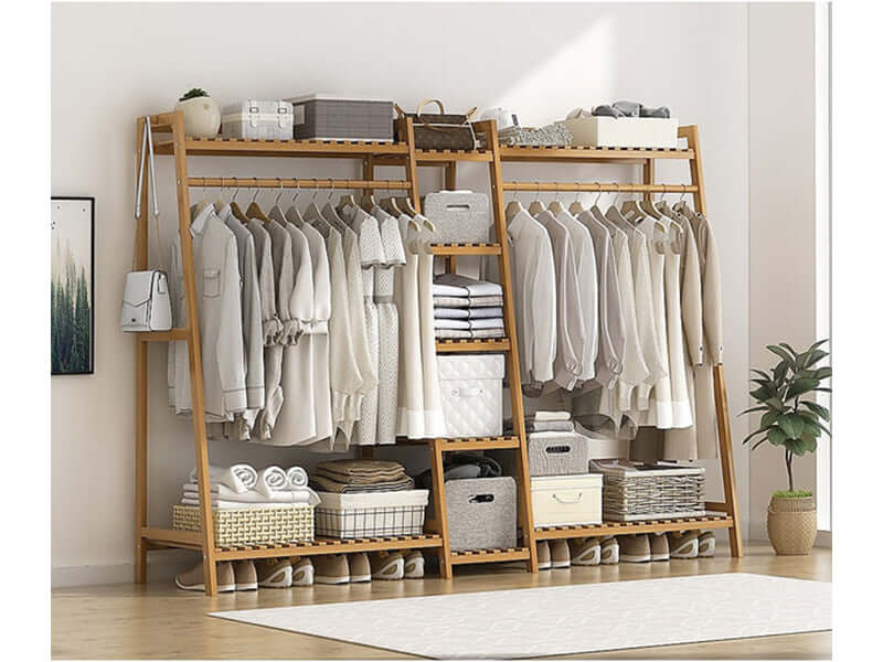 Bamboo Wardrobe Clothes Rack Organizer - Image 4