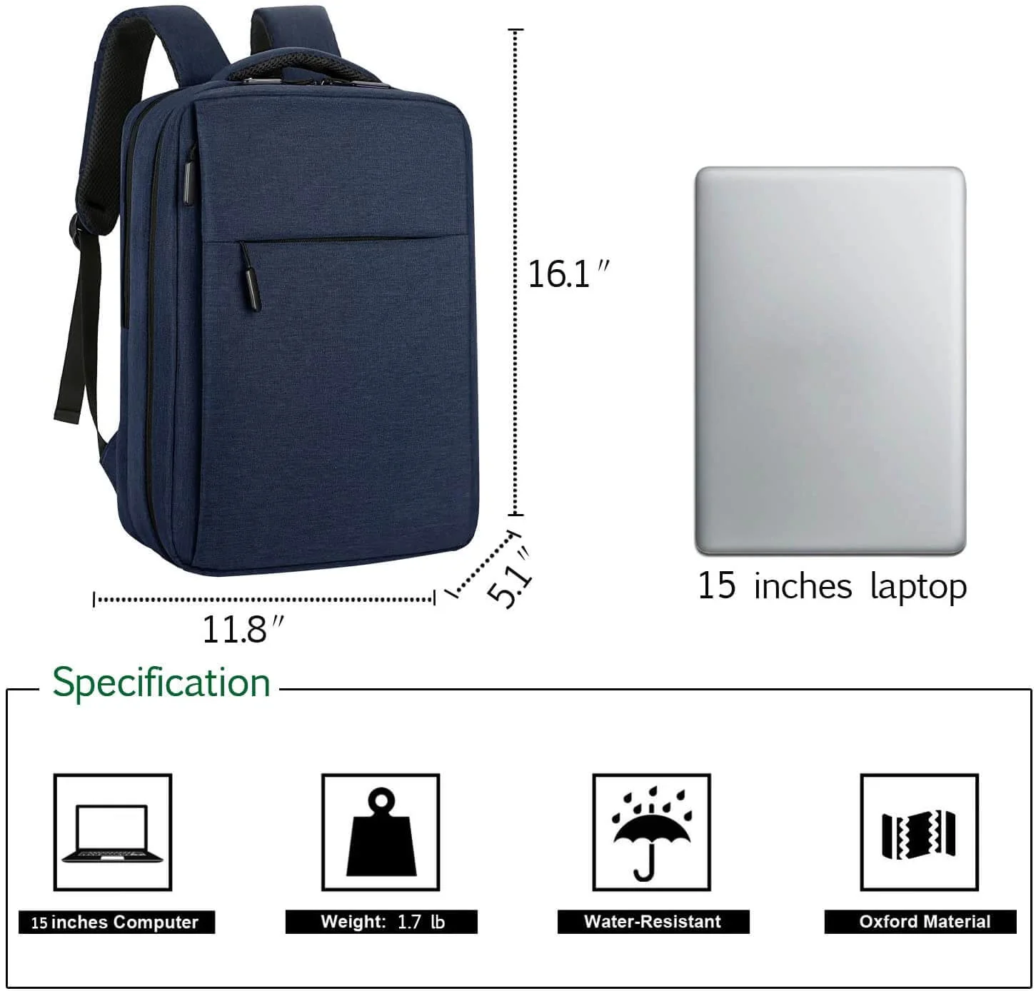 Laptop Backpack Blue 28cm - Image 4