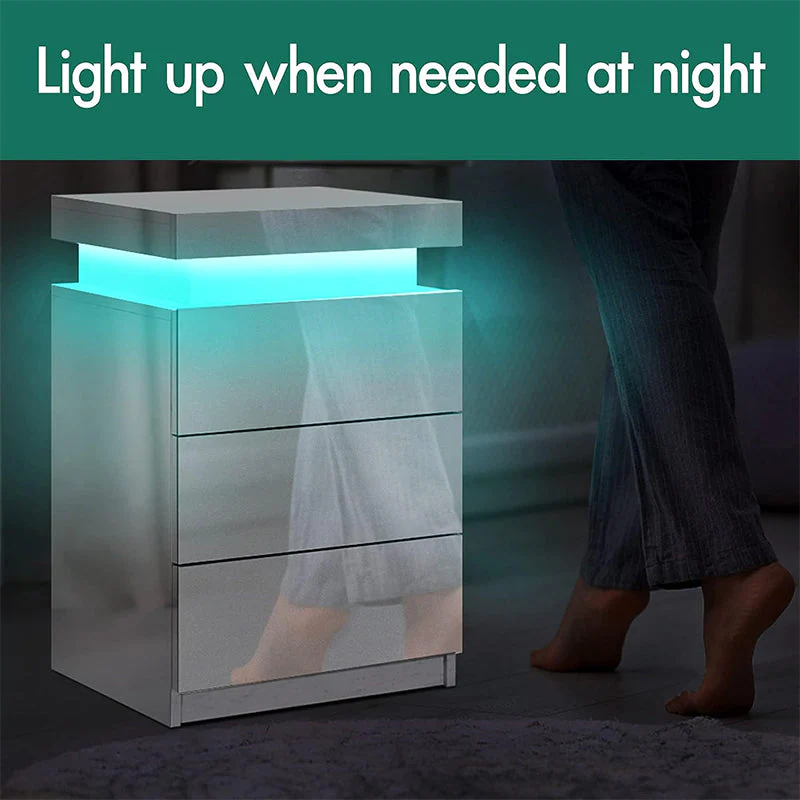 Bedside Table with Drawer Rgb Led Light Side Table - Image 4