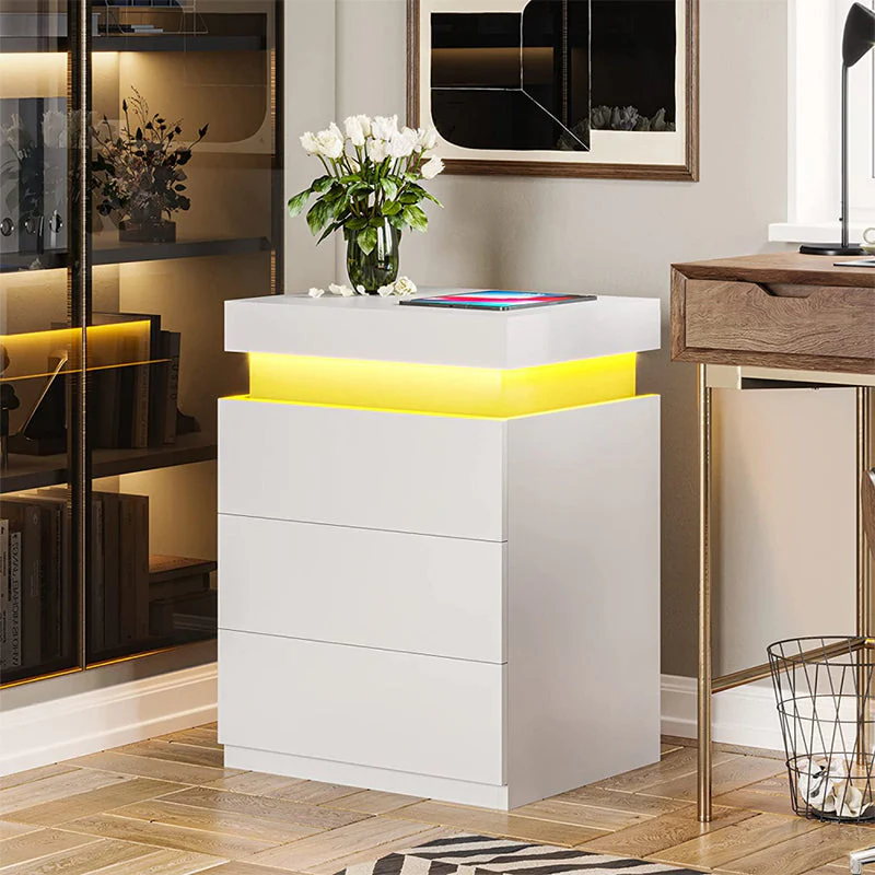 Bedside Table with Drawer Rgb Led Light Side Table - Image 7