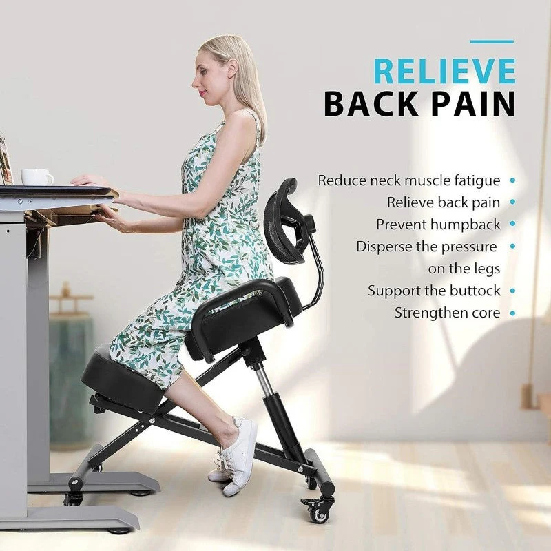 Ergonomic Kneeling Posture Chair With Backrest Adjustable Height And Casters - Image 2