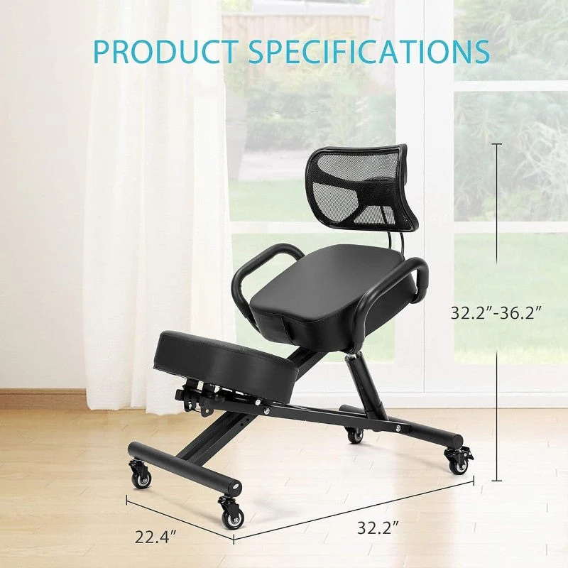 Ergonomic Kneeling Posture Chair With Backrest Adjustable Height And Casters - Image 6