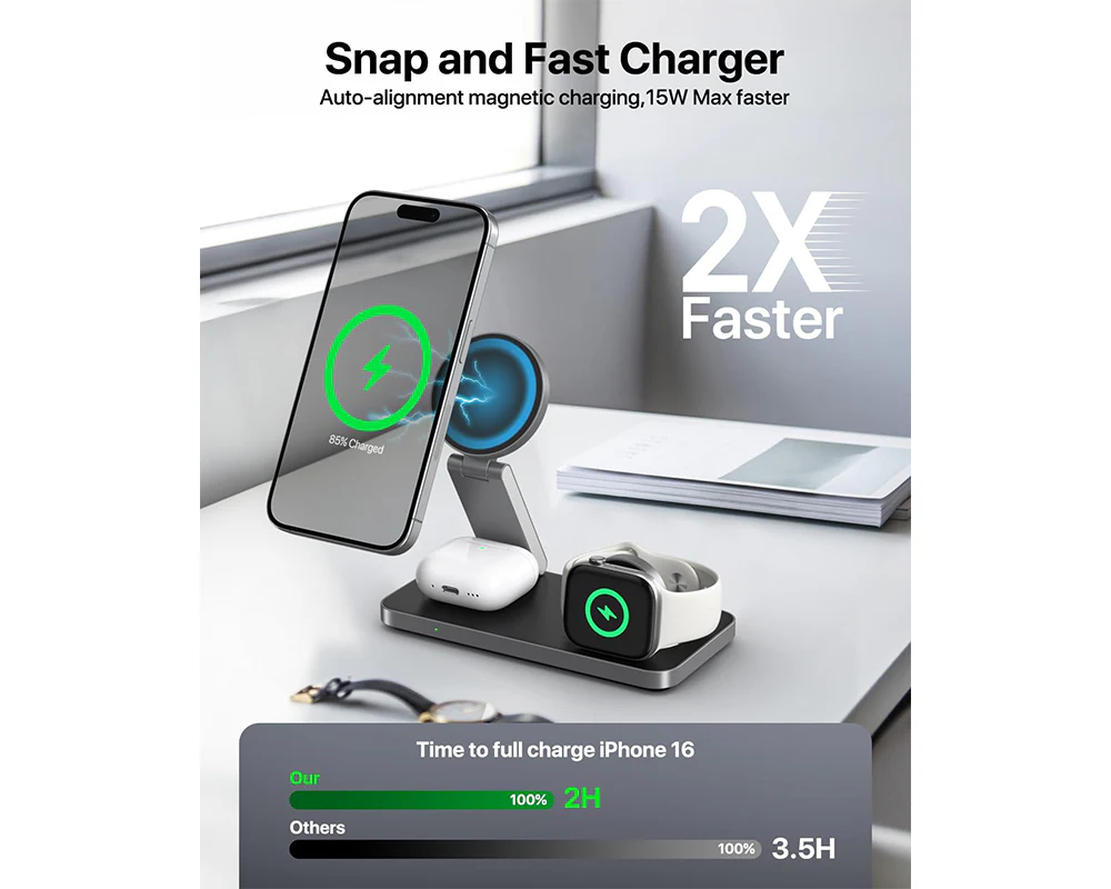 Wireless Charger Dock Charging Station Black - Image 2