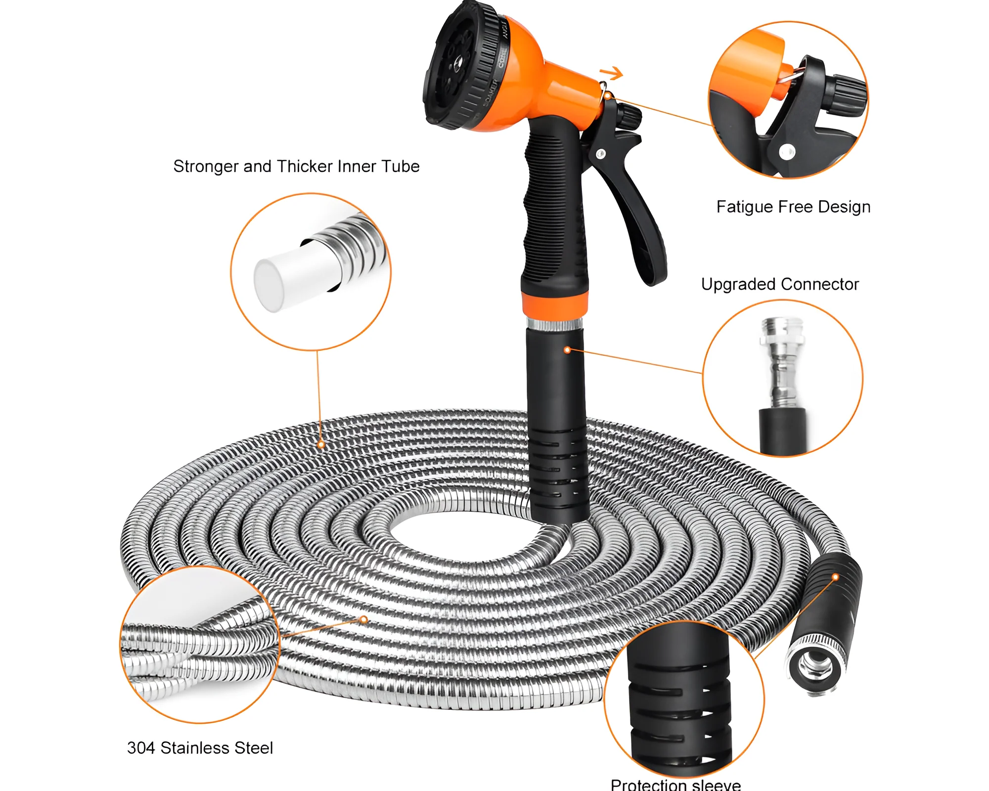 Metal Garden Hose Pipe 100ft Stainless Steel Metal Garden Hose Outdoor - Image 3