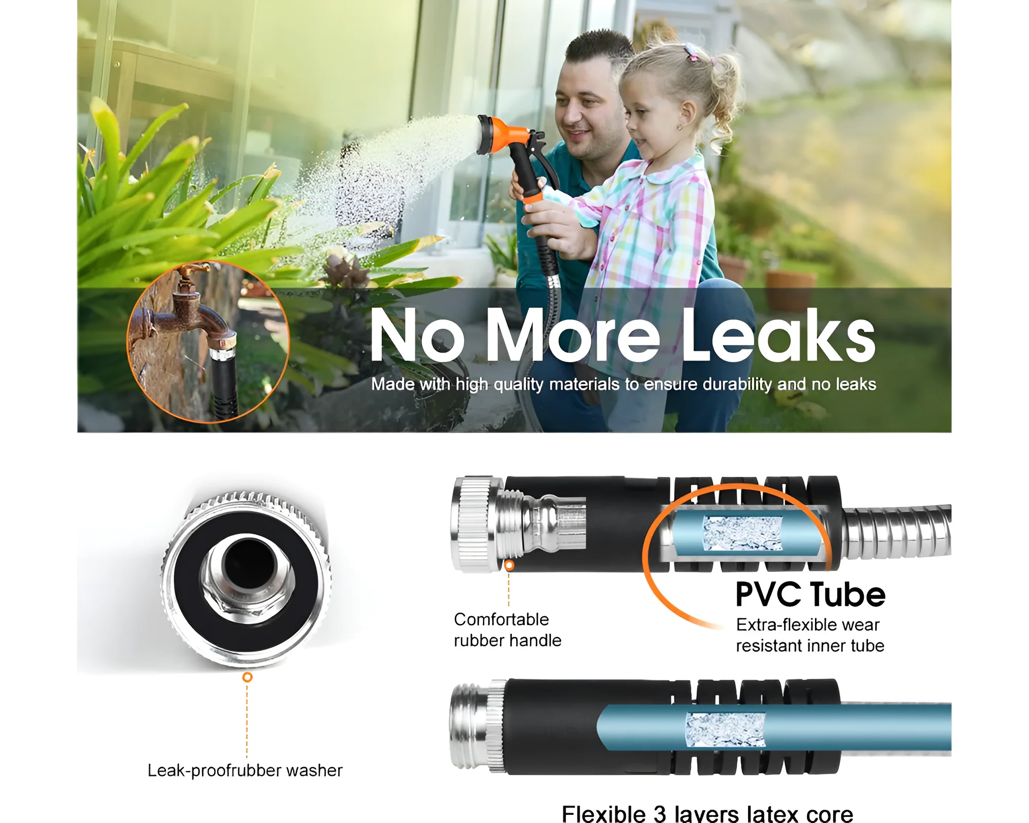Metal Garden Hose Pipe 100ft Stainless Steel Metal Garden Hose Outdoor - Image 5