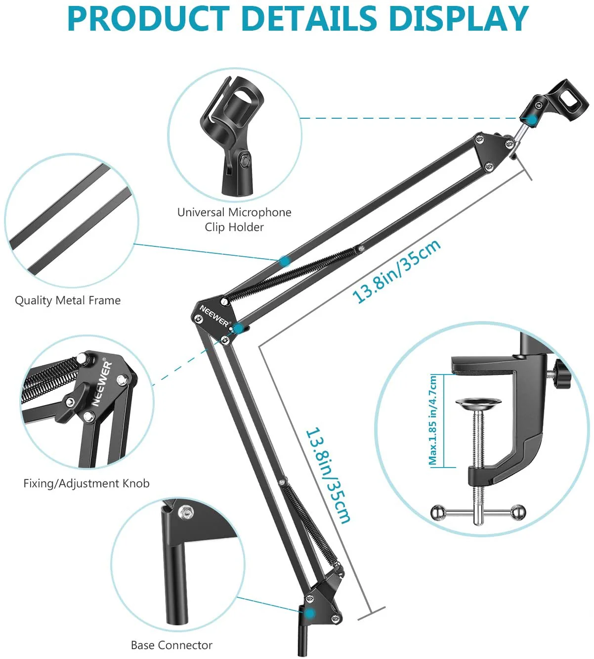 Microphone Boom Arm Adjustable Microphone Suspension Boom Scissor Arm Stand - Image 2