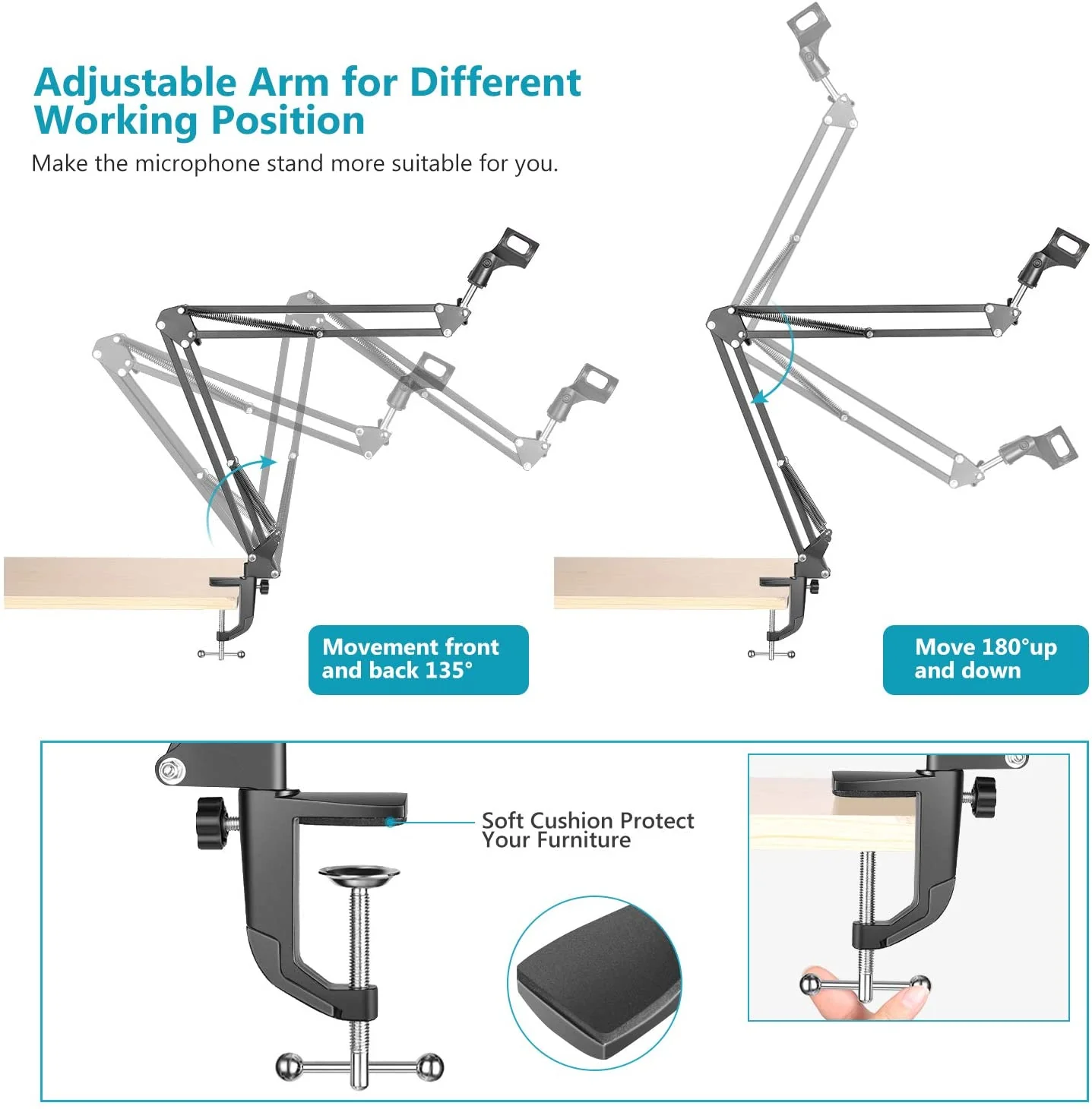 Microphone Boom Arm Adjustable Microphone Suspension Boom Scissor Arm Stand - Image 3