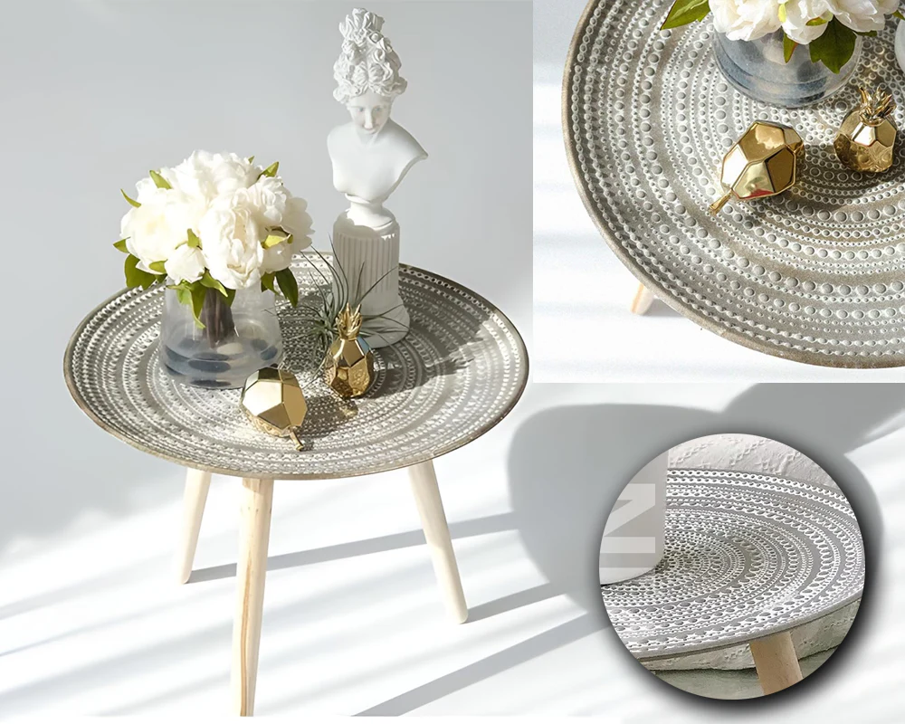 Moroccan Carved Style Round Side Table - Image 10