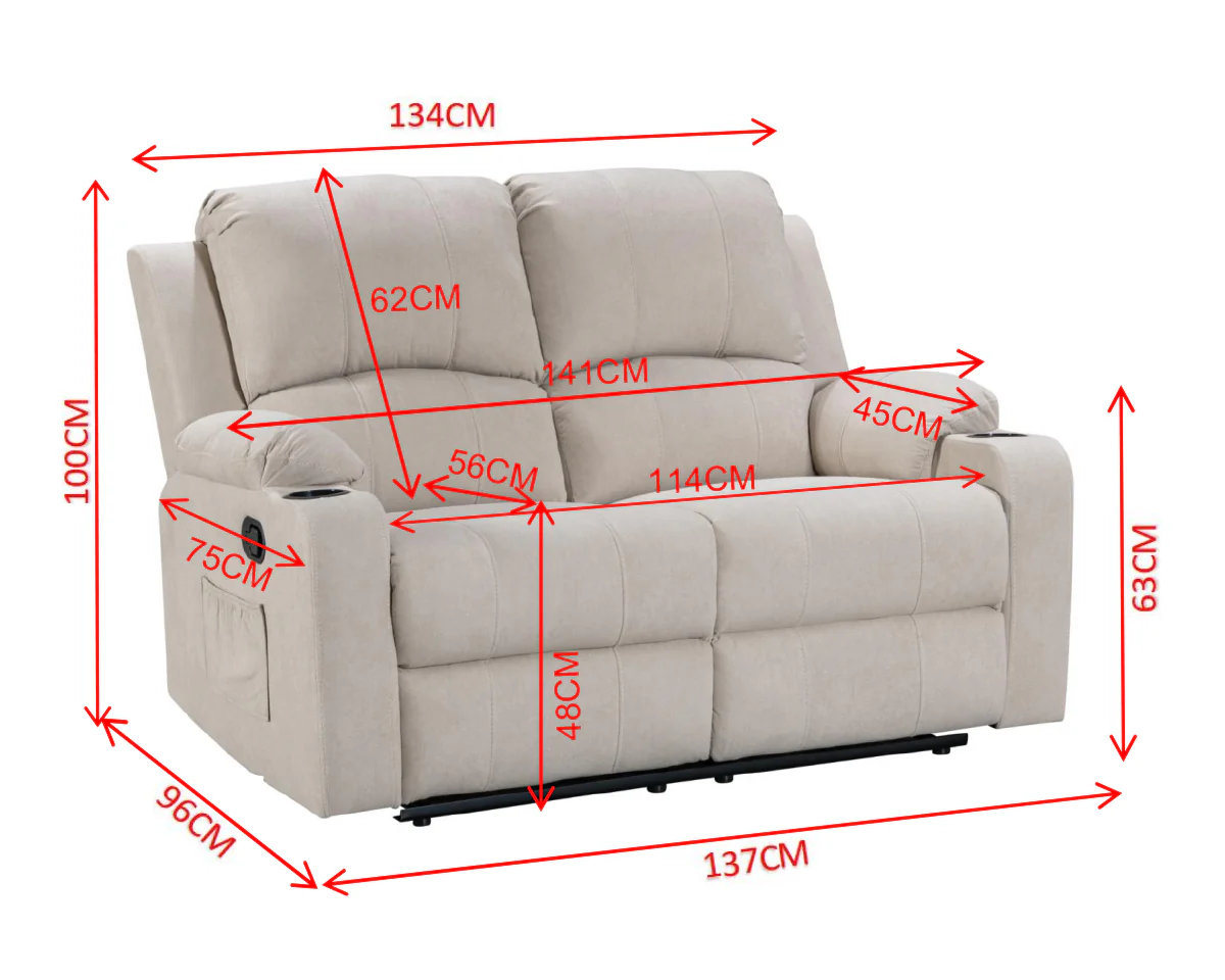 NovaCloud Fabric 2 Seater Recliner Sofa - Image 10