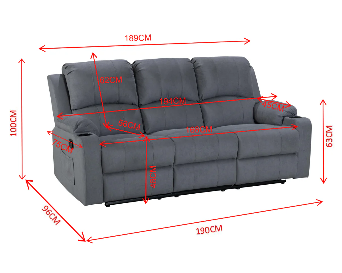 NovaCloud Fabric 3 Seater Recliner Sofa - Image 5