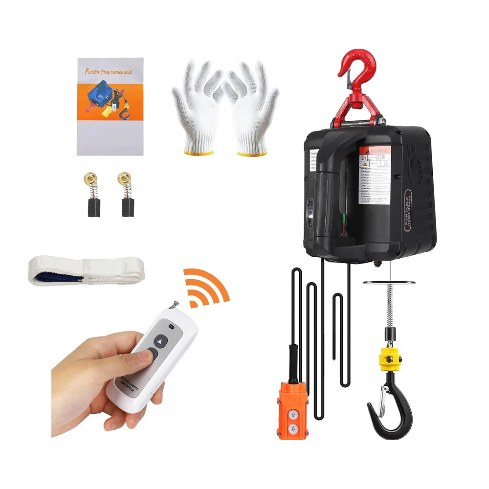 Electric Hoist Winch 500 kg 1500W Portable Lifting Tool with Remote