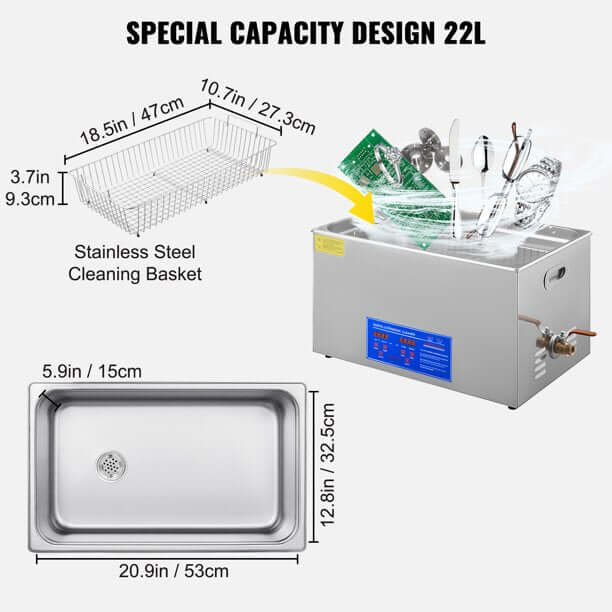 22L Ultrasonic Cleaner Stainless Steel with Digital Timer - Image 6