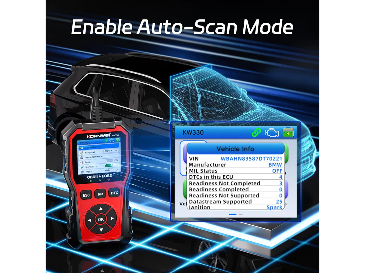 KONNWEI KW330 OBD2 Scanner with Battery Test - Image 4